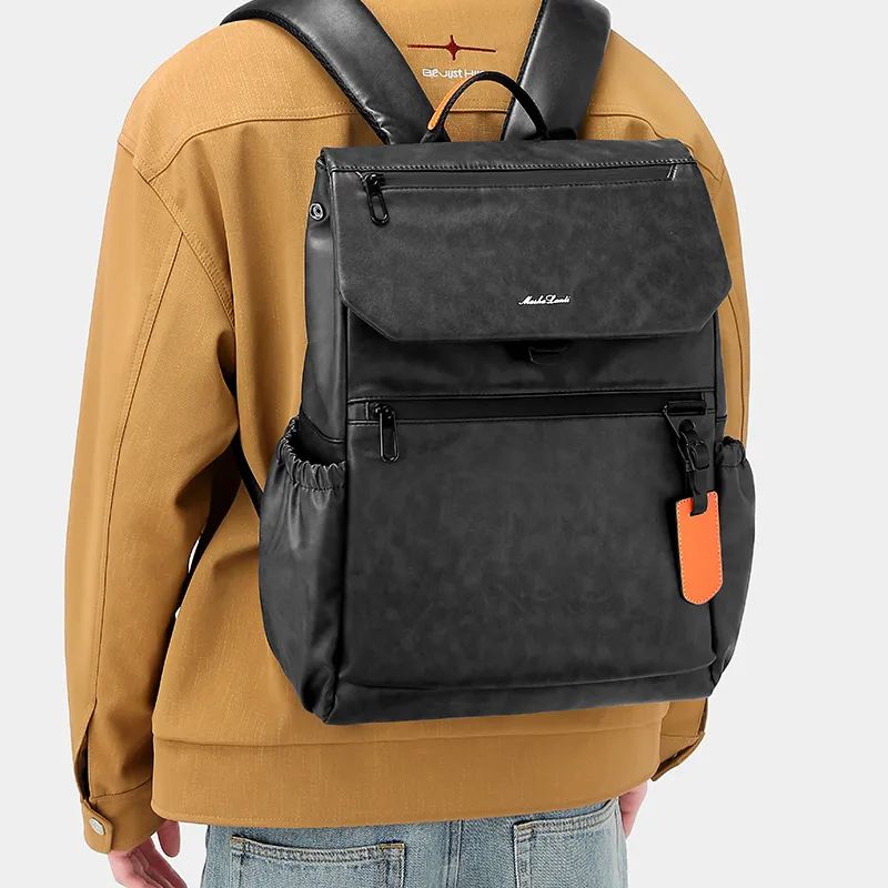 MashaLanti PVC Synthetic Leather Minimalist Style Backpack Regular Unisex Black-6