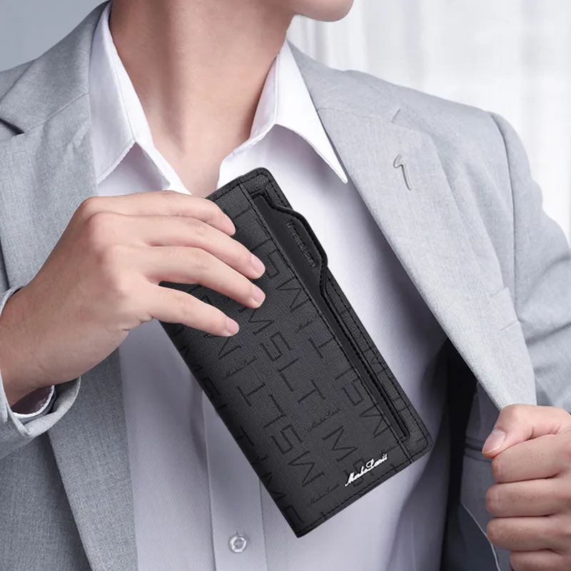 MashaLanti Soft Leather Clutches Card Holder Wallet Regular Men's Dark Gray-7