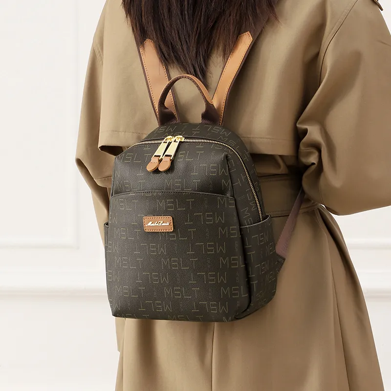 MashaLanti PVC And Synthetic Leather Backpack Women's Coffee With Tea-4