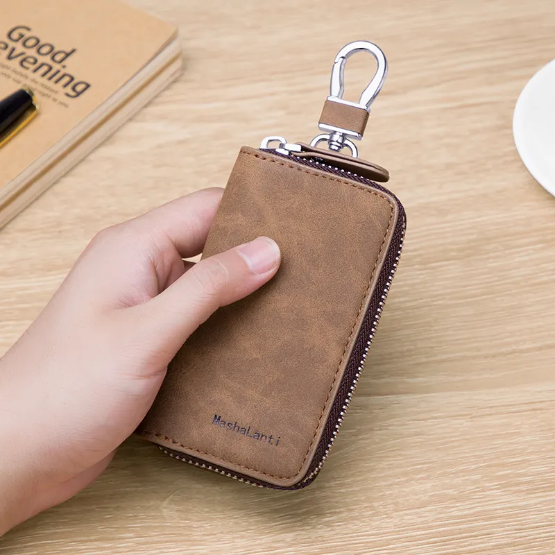 MashaLanti Microfiber Synthetic Leather Key Pouch Small Size Men's Coffee-6