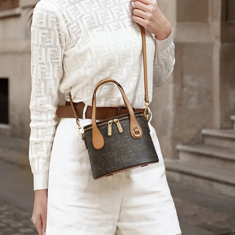 MashaLanti PVC Bucket Bag, Shoulder Bag, Crossbody Bag, Handbag Women's Coffee & Tea Brown-2