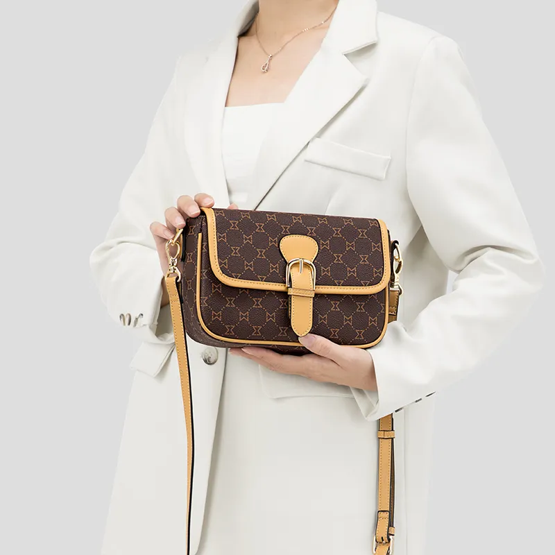 MashaLanti PVC Small Square Bag Shoulder Bag Small Size Women's Dark Brown & Apricot-5