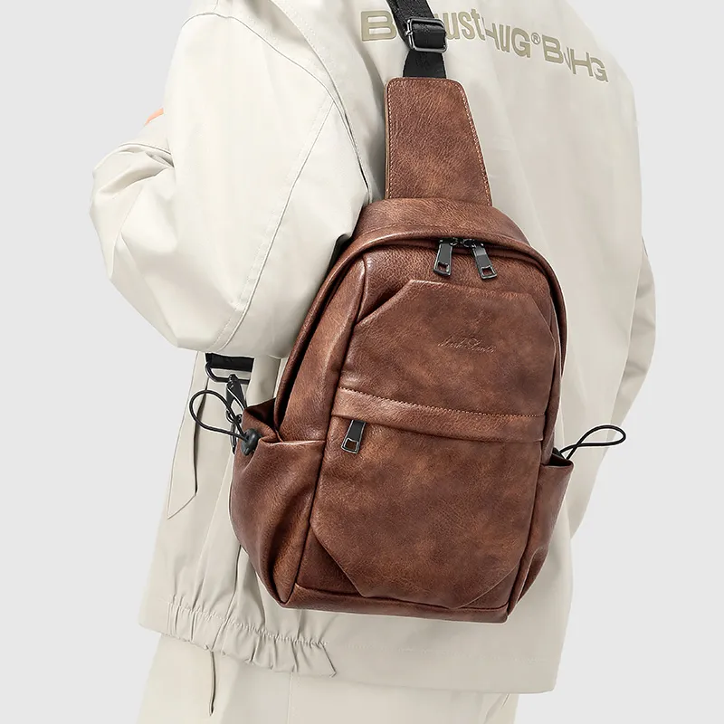 MashaLanti PU Casual Multifunction Large Capacity Commute Lightweight Small Bag Sling Bag Regular Men's Coffee-4
