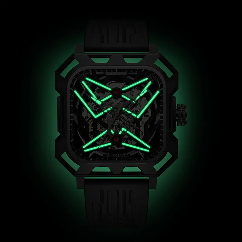 AOUKE Mechanical Movement Silicone Strap Watch Men's Watches Cut Out Dial-28