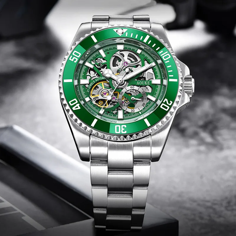 AOUKE Diver Collection Mechanical Movement Stainless Steel Watchband Watch Men's Watches Cut Out Dial-8