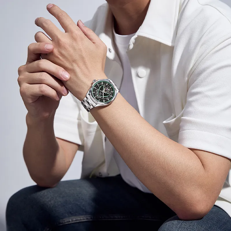 AOUKE Boundary Breaker Collection Mechanical Movement Stainless Steel Watchband Watch Men's Watches Cut Out Dial-9