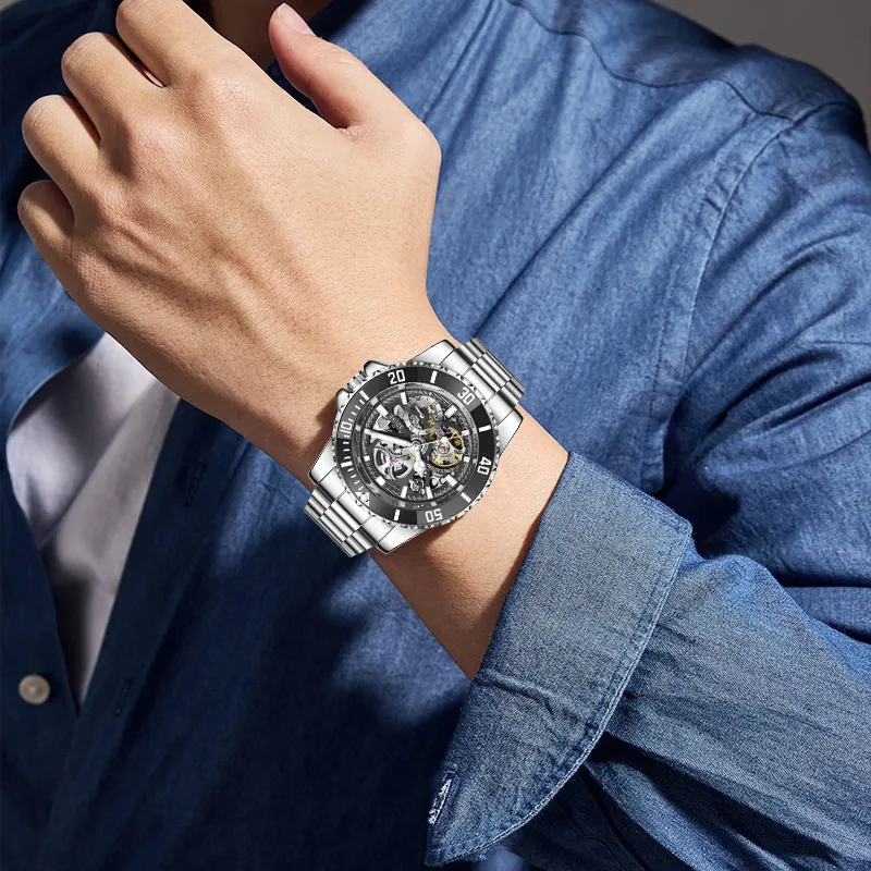 AOUKE Diver Collection Mechanical Movement Stainless Steel Watchband Watch Men's Watches Cut Out Dial-2