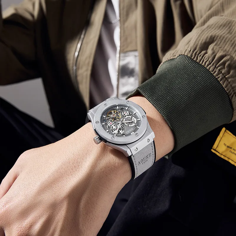 AOUKE Big Explosion Collection Mechanical Movement Silicone Strap Watch Men's Watches Gray Dial-2