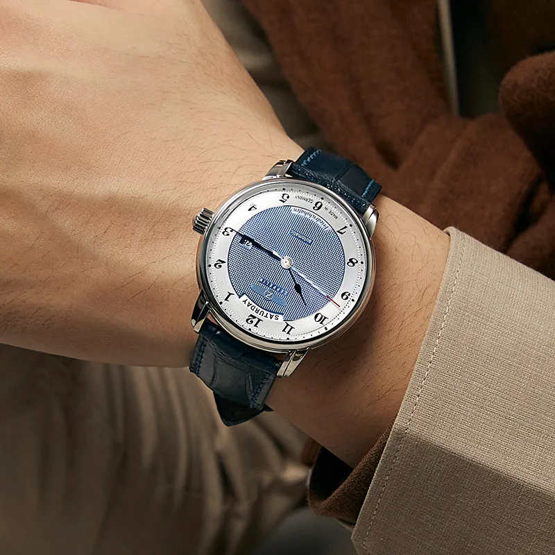ZEPPELIN Friedrichshafen Collection Automatic Mechanical Movement Men's Watches Watch 40 Blue Dial Cow Leather Strap-1