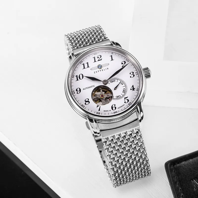 ZEPPELIN Piaget Collection Automatic Mechanical Movement Men's Watches Watch 40 White Dial Stainless Steel Strap-3