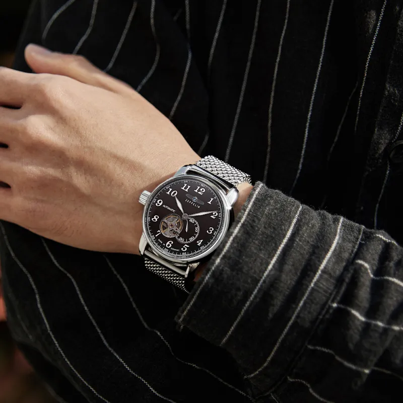 ZEPPELIN Piaget Collection Automatic Mechanical Movement Men's Watches Watch 40 Coffee Watch Dial Steel Strap-2