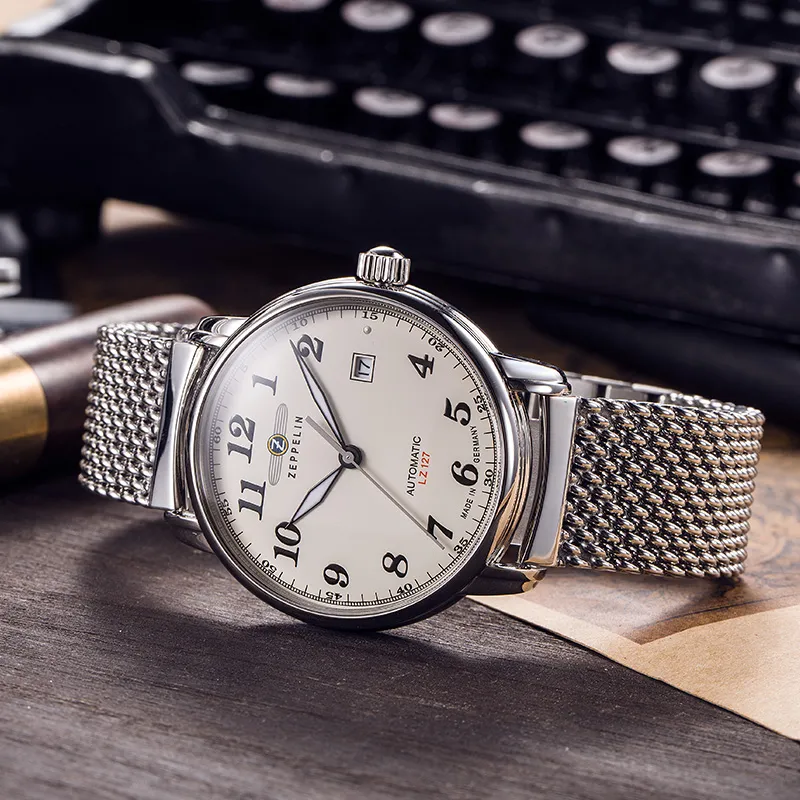 ZEPPELIN Piaget Collection Automatic Mechanical Movement Men's Watches Watch 40 White Dial Stainless Steel Watchband-3