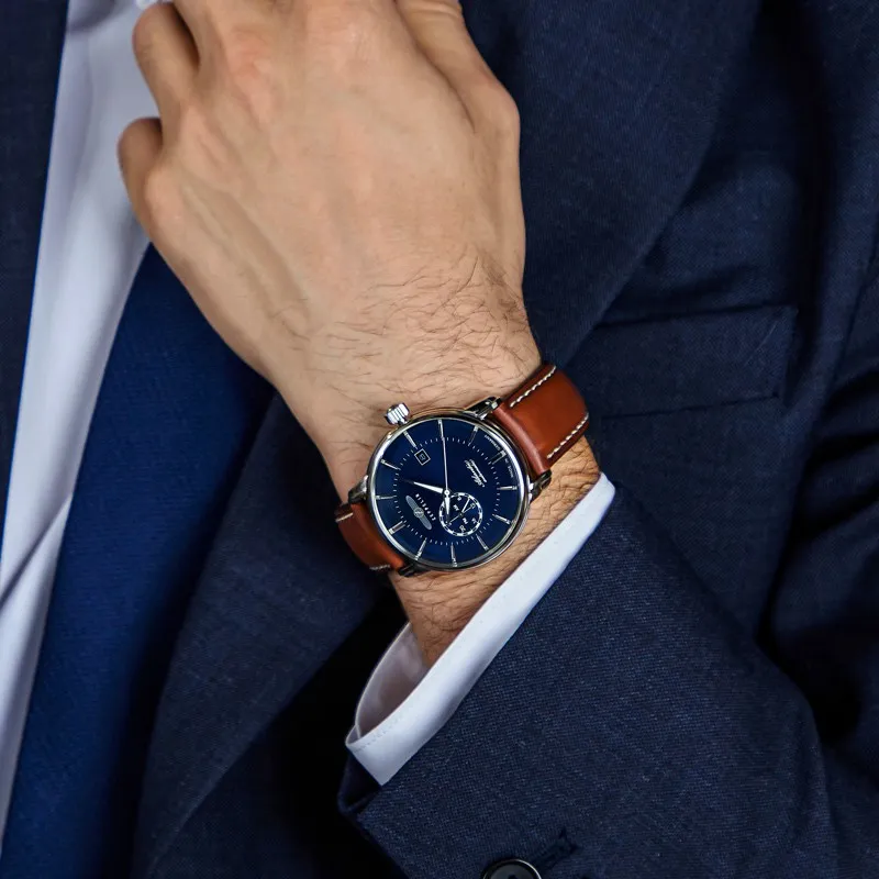 ZEPPELIN Automatic Mechanical Movement Men's Watches Watch 40 Blue Dial Stainless Steel Case Cow Leather Strap-3