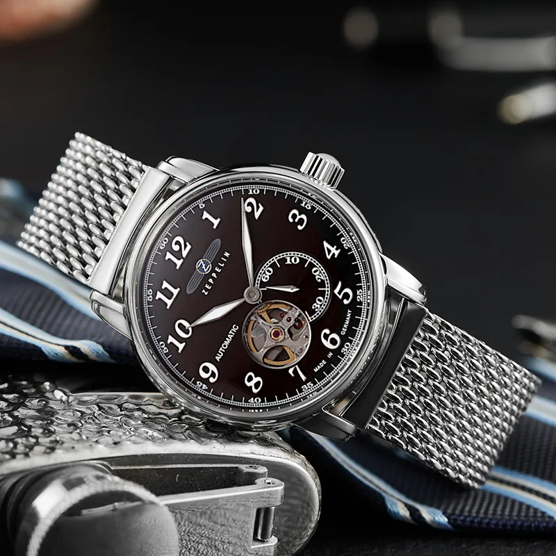 ZEPPELIN Piaget Collection Automatic Mechanical Movement Men's Watches Watch 40 Coffee Watch Dial Steel Strap-3