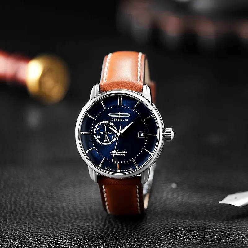ZEPPELIN Automatic Mechanical Movement Men's Watches Watch 40 Blue Dial Stainless Steel Case Cow Leather Strap-5