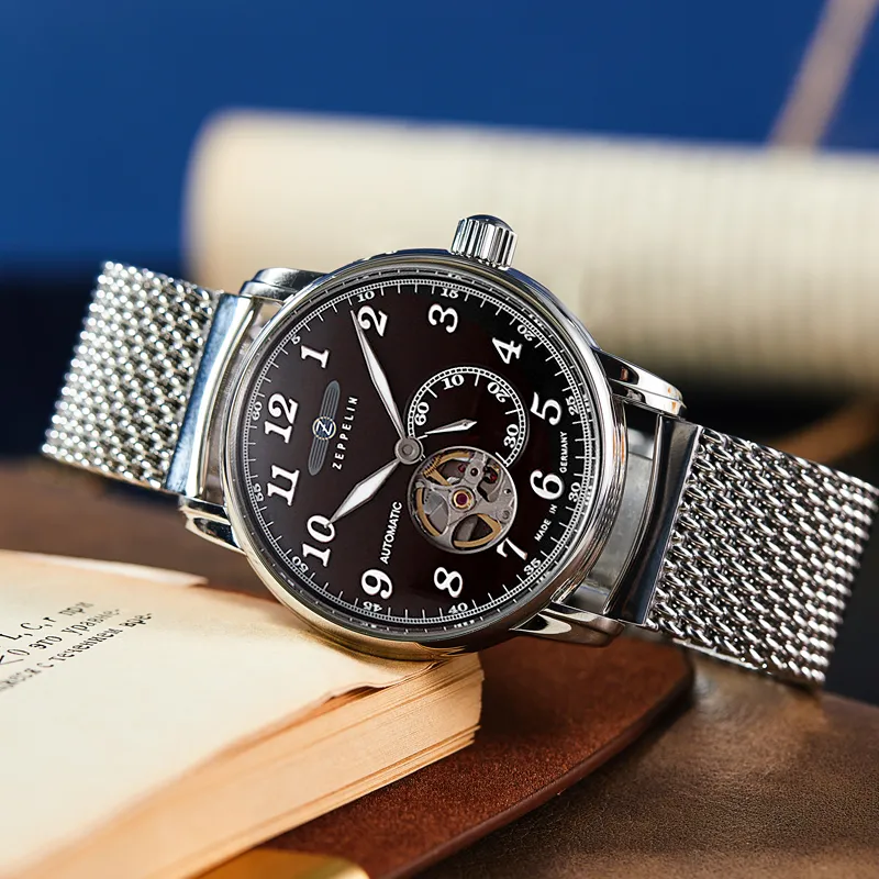 ZEPPELIN Piaget Collection Automatic Mechanical Movement Men's Watches Watch 40 Coffee Watch Dial Steel Strap-4