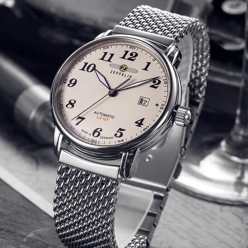ZEPPELIN Piaget Collection Automatic Mechanical Movement Men's Watches Watch 40 White Dial Stainless Steel Watchband-4