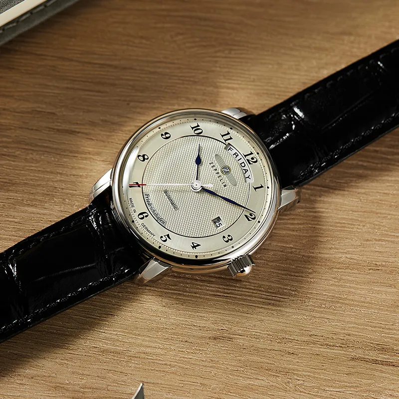 ZEPPELIN Automatic Mechanical Movement Men's Watches Watch Silver Dial Stainless Steel Case Cow Leather Strap-3