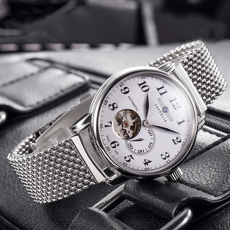 ZEPPELIN Piaget Collection Automatic Mechanical Movement Men's Watches Watch 40 White Dial Stainless Steel Strap-2