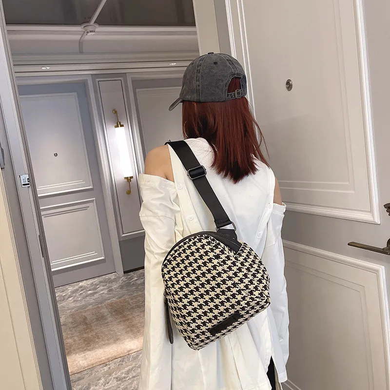 VANDEE Canvas Shoulder Bag Crossbody Bag Small Size Women's Houndstooth Gray-3