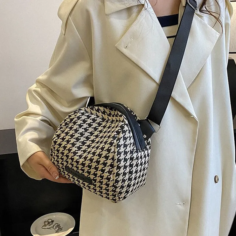 VANDEE Canvas Shoulder Bag Crossbody Bag Small Size Women's Houndstooth Gray-2