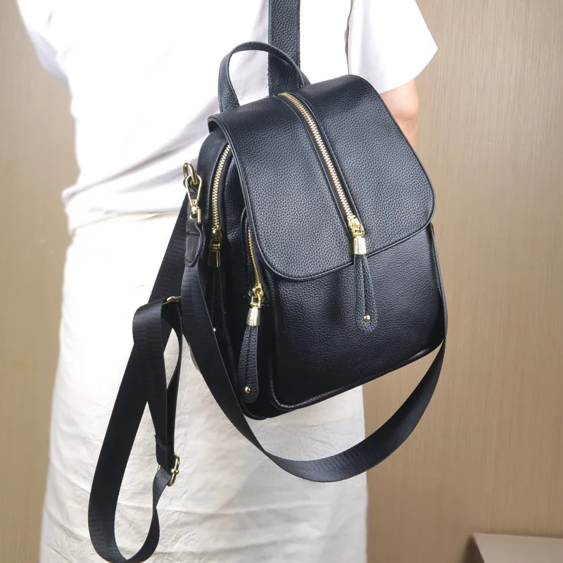 VANDEE Cow Leather Backpack Medium Size Women's Black-3
