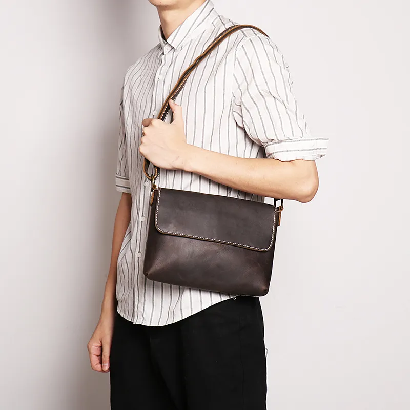 VANDEE Cow Leather Crossbody Bag Men's Black/Dark Coffee-6
