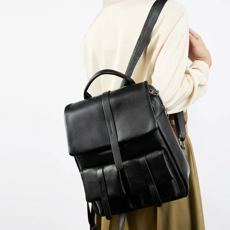 VANDEE Cow Leather Backpack Women's Black-3