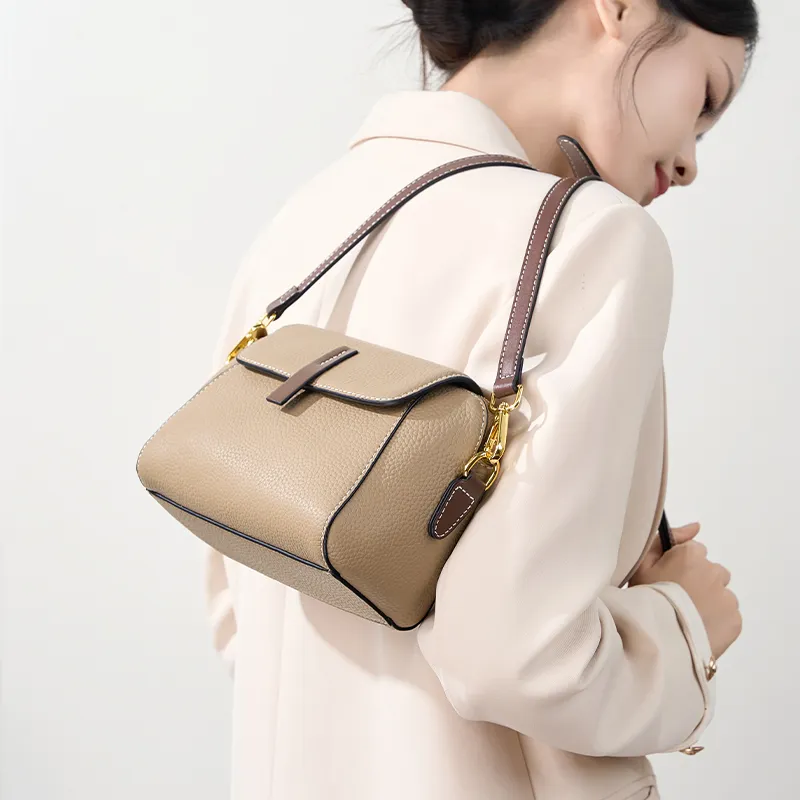VANDEE Cow Leather Crossbody One Shoulder Dome Bag, Small Square Bag Small Size Women's Multicolor-5