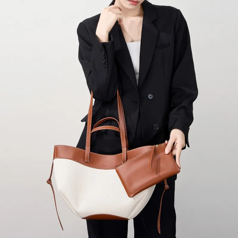 VANDEE Fabric With Cow Leather One Shoulder Handbag Regular Women's Multicolor-5