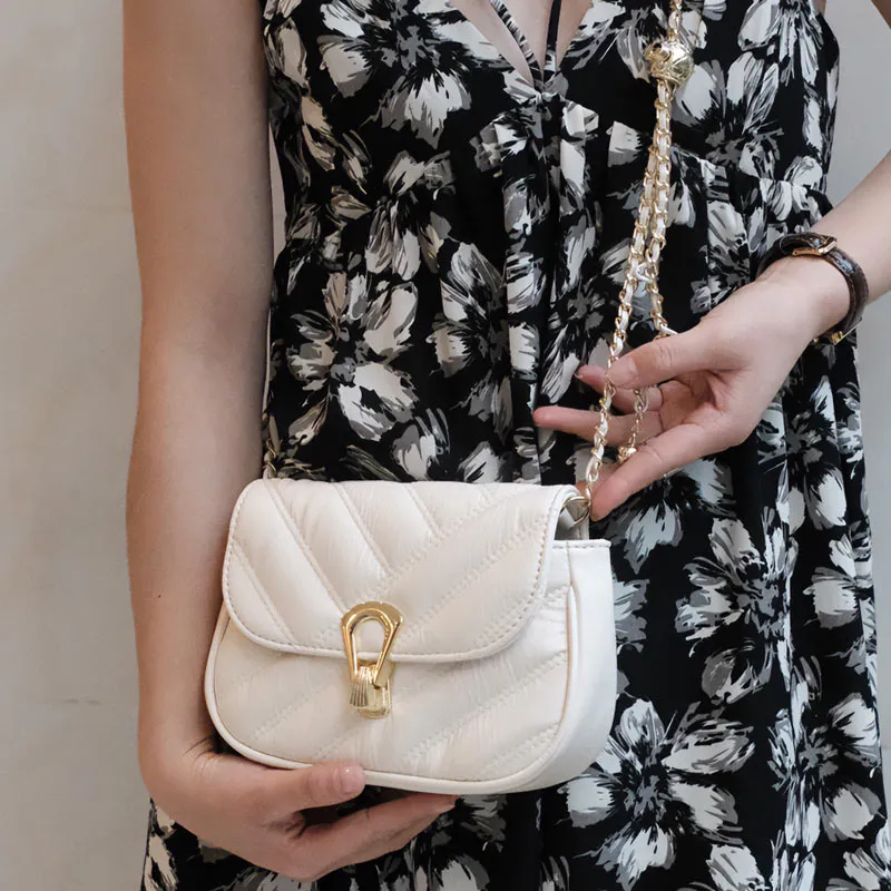 VANDEE Cow Leather With Microfiber Small Square Bag Shoulder Bag Mini Women's Black/White-7