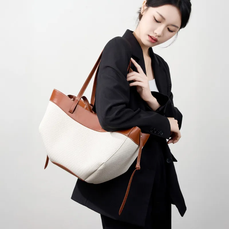 VANDEE Fabric With Cow Leather One Shoulder Handbag Regular Women's Multicolor-3