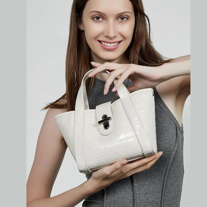 VANDEE Cow Leather Basket Bag Handbag Women's Black/White-6