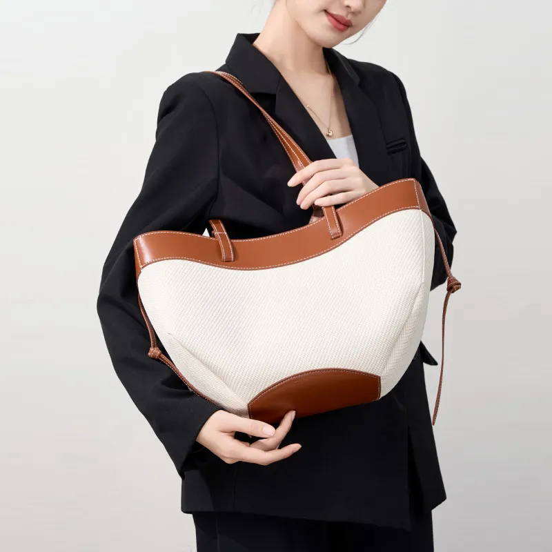 VANDEE Fabric With Cow Leather One Shoulder Handbag Regular Women's Multicolor-2
