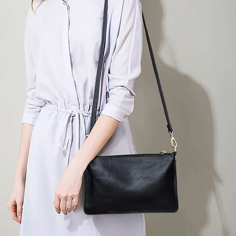 VANDEE Cow Leather Shoulder Bag, Crossbody Bag Regular Women's Black-1
