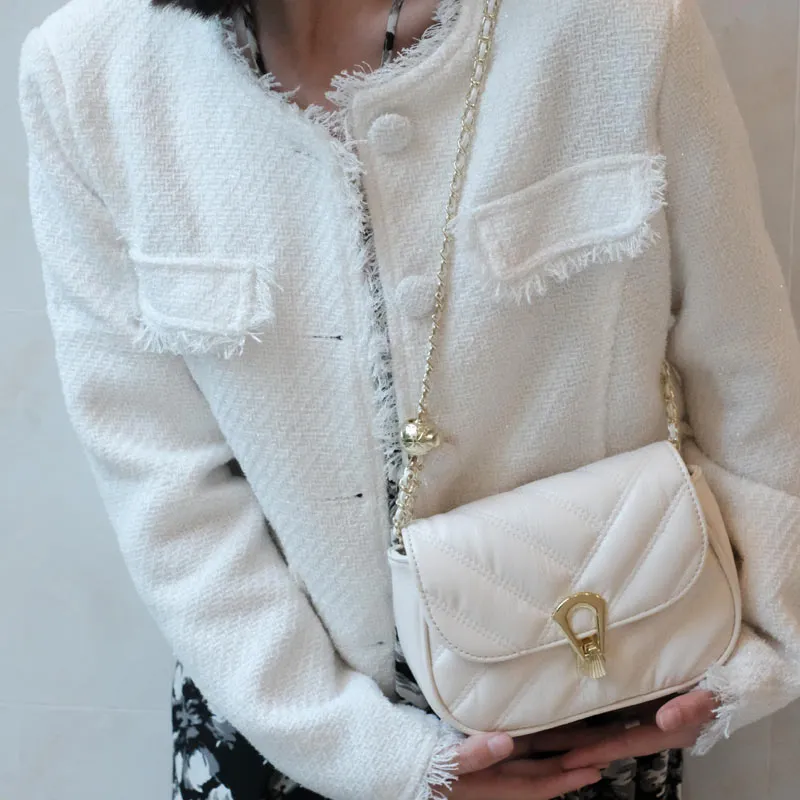 VANDEE Cow Leather With Microfiber Small Square Bag Shoulder Bag Mini Women's Black/White-8