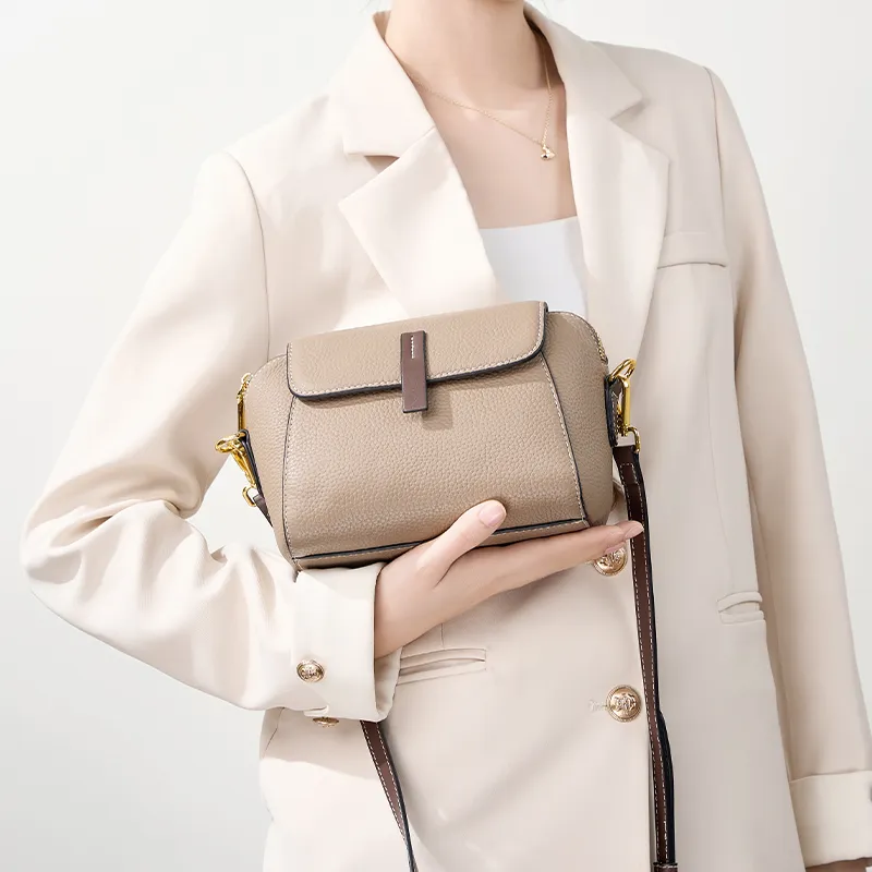 VANDEE Cow Leather Crossbody One Shoulder Dome Bag, Small Square Bag Small Size Women's Multicolor-4