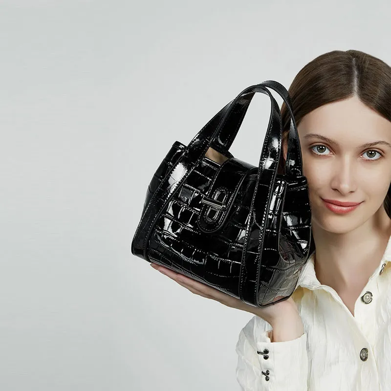VANDEE Cow Leather Basket Bag Handbag Women's Black/White-2