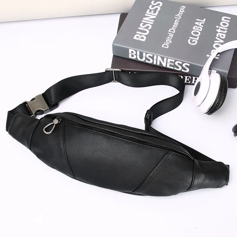 VANDEE Cow Leather Crossbody Bag Sling Bag Men's Black-4