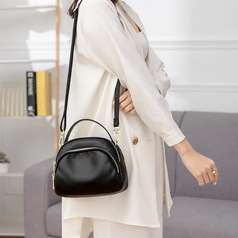 VANDEE Leather Shoulder Bag Crossbody Bag Handbag Cell Phone Pouch Small Size Women's Black-2