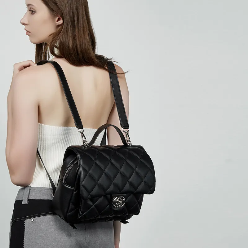 VANDEE Cow Leather Backpack Regular Women's Black/White-4