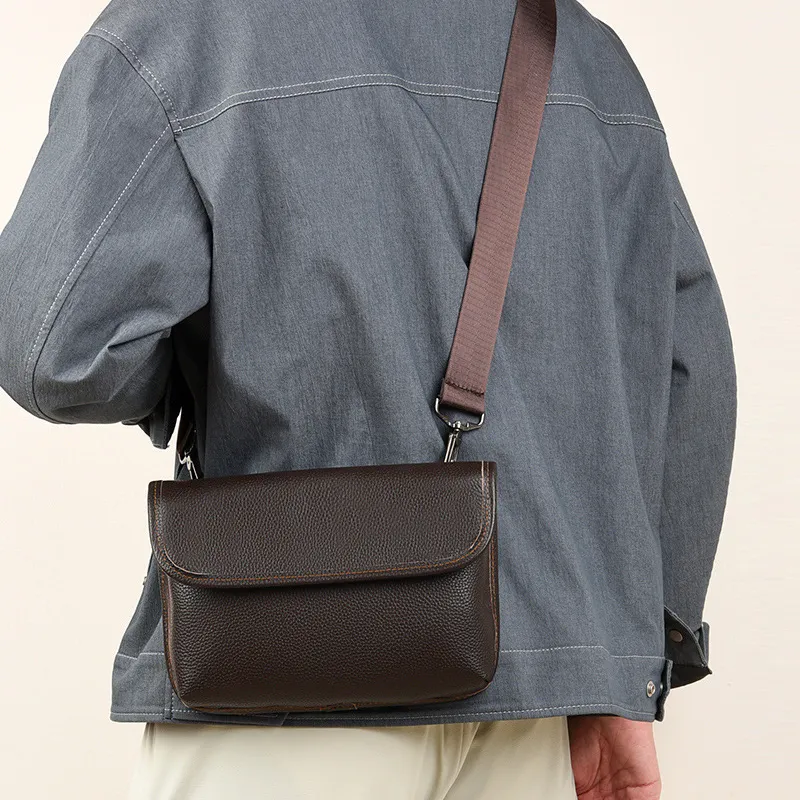 VANDEE Cow Leather Shoulder Bag, Crossbody Bag Regular Men's Brown/Black-2