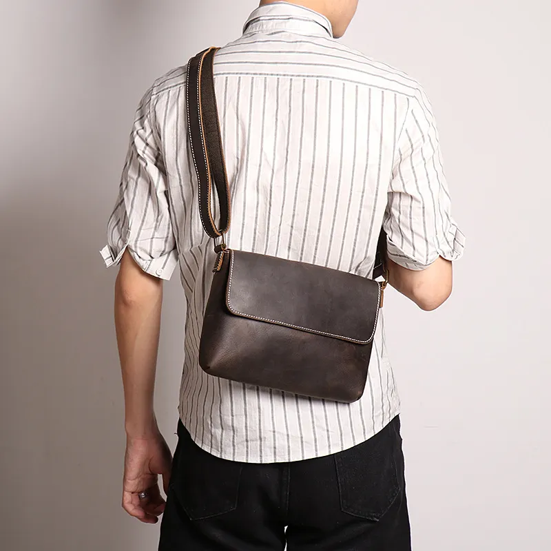 VANDEE Cow Leather Crossbody Bag Men's Black/Dark Coffee-4