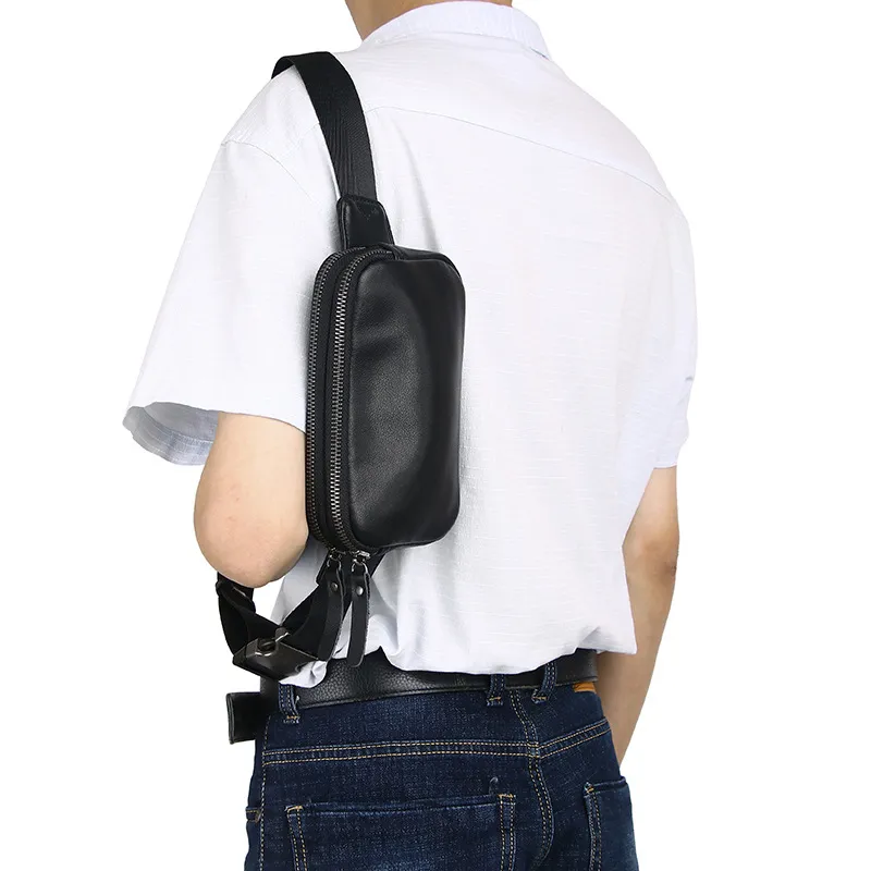 VANDEE Cow Leather Fanny Pack Men's Black-2