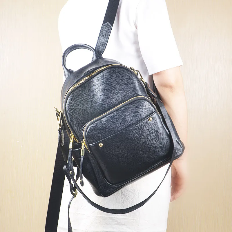 VANDEE Cow Leather Backpack Shoulder Bag Medium Size Women's Black-4