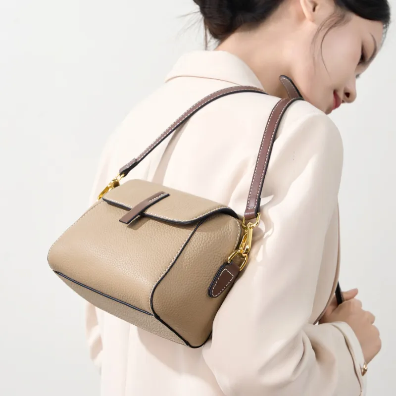 VANDEE Cow Leather Crossbody One Shoulder Dome Bag, Small Square Bag Small Size Women's Multicolor-2