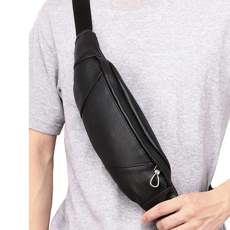 VANDEE Cow Leather Crossbody Bag Sling Bag Men's Black-2