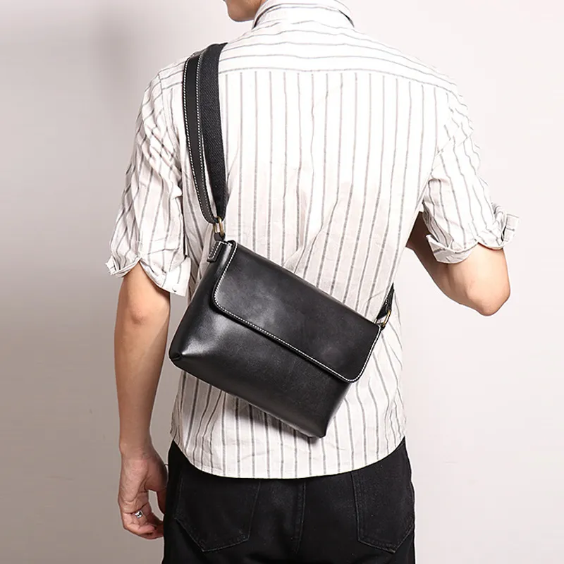 VANDEE Cow Leather Crossbody Bag Men's Black/Dark Coffee-2