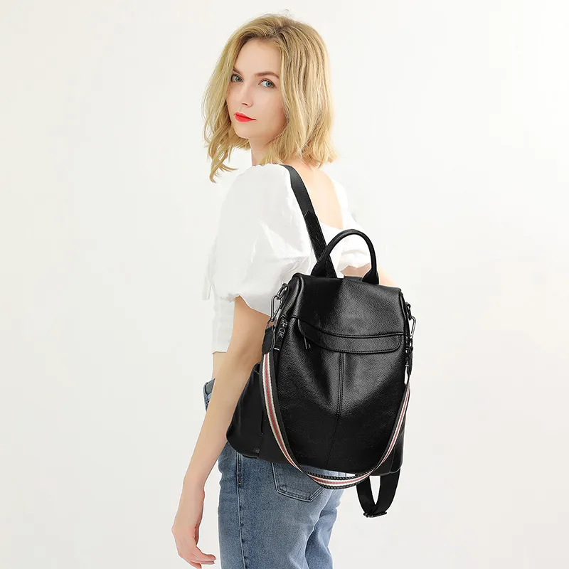 VANDEE Microfiber With Cow Leather Backpack Women's Black-4