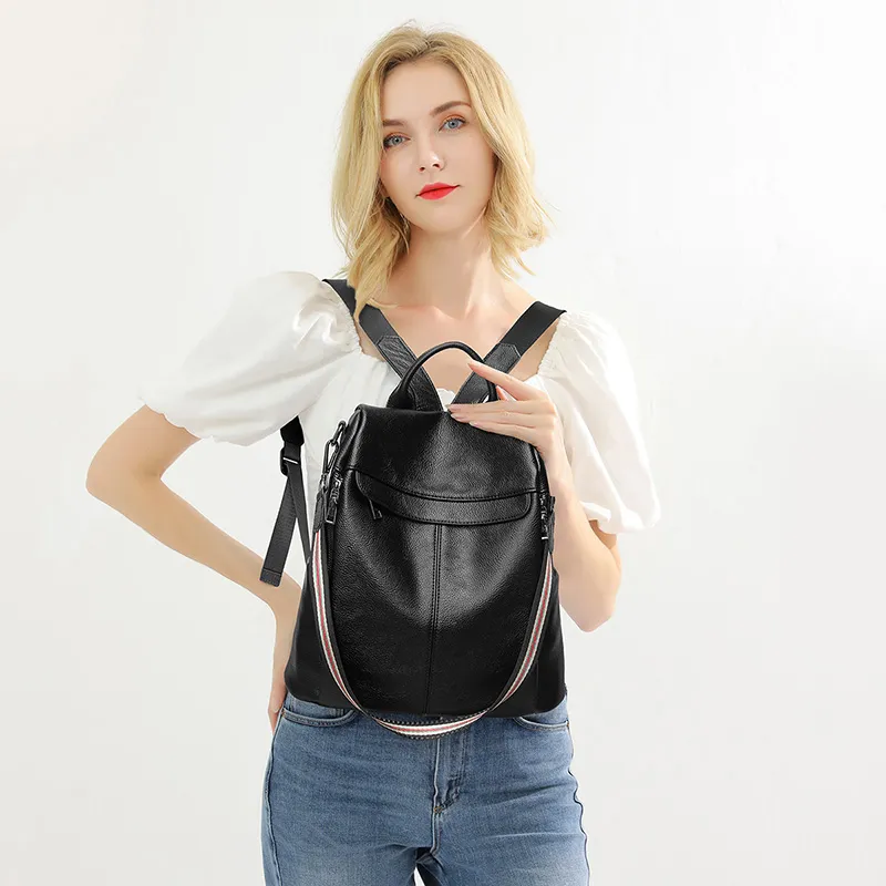VANDEE Microfiber With Cow Leather Backpack Women's Black-2